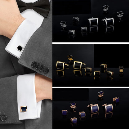 Cufflinks and Studs for Men with Gift Box, Gold or Silver Tone Cuff Links, Mens