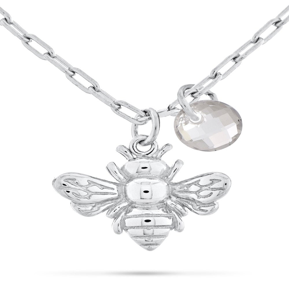 Briolette Cut Simulated Gemstone Dangle Bee Necklace Sterling Silver