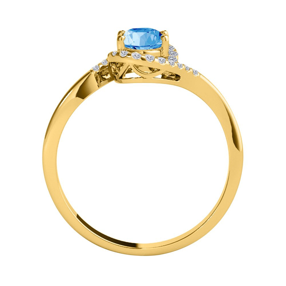 Mauli Jewels Engagement Rings for Women 1.00 Carat Halo Diamond & Blue Topaz Gem