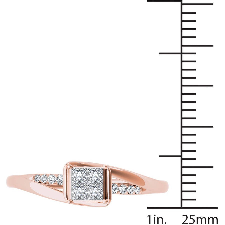 1/4 Carat T.W. Diamond Bypass Princess-Cut Cluster 10Kt Rose Gold Engagement Rin
