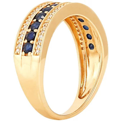 Blue Sapphire and Diamond Band Ring in 14K Yellow Gold