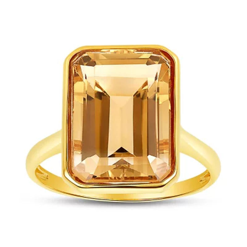 Citrine Emerald Shaped Ring in 14 Karat Yellow Gold