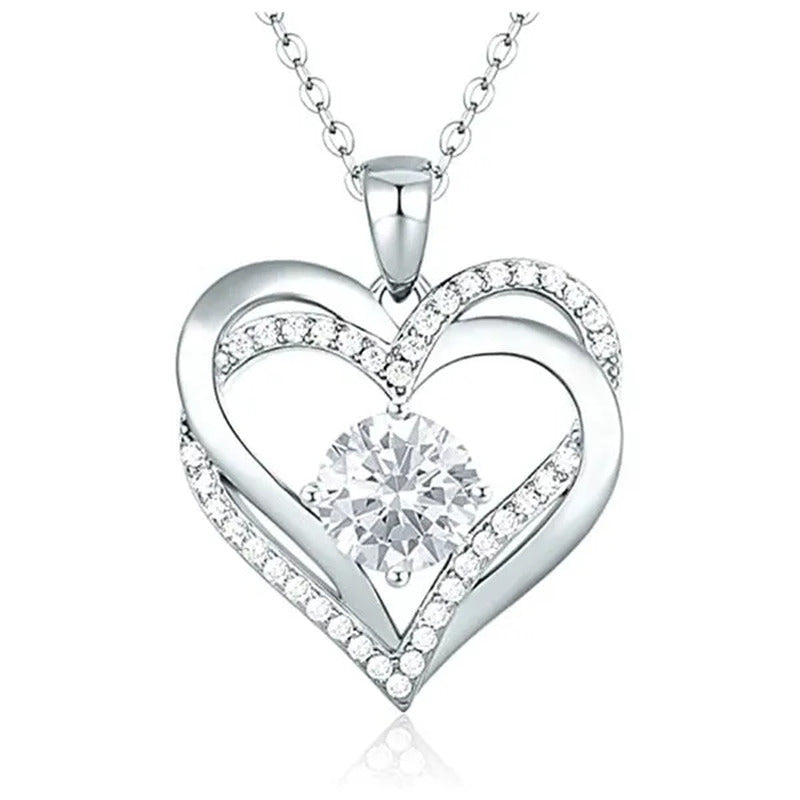 Exquisite Fashion 18K Gold Pave Setting Diamond Double Heart Pendant Necklace fo