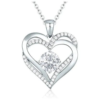 Exquisite Fashion 18K Gold Pave Setting Diamond Double Heart Pendant Necklace fo