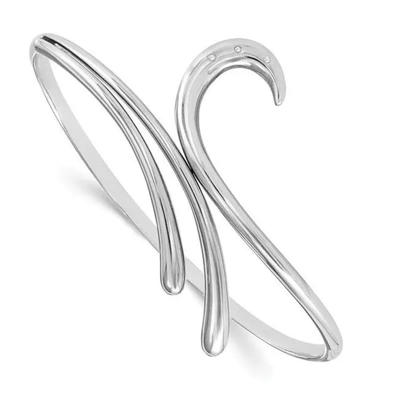 Sterling Silver 0.02 CT Diamond Swirl Bangle Bracelet - Polished