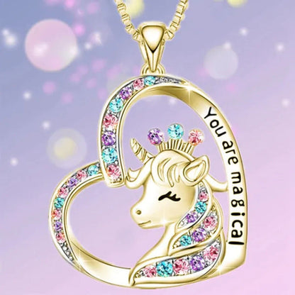 Exquisite Fashion Creative Personality Women'S Zircon Unicorn Necklace Jewelry C