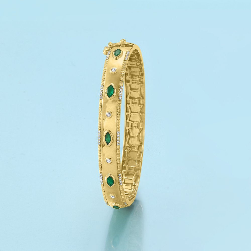 0.80 Ct. T.W. Emerald and .26 Ct. T.W. Diamond Bangle Bracelet in 18Kt Gold over