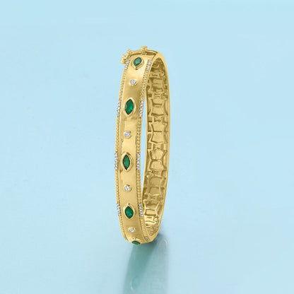 0.80 Ct. T.W. Emerald and .26 Ct. T.W. Diamond Bangle Bracelet in 18Kt Gold over