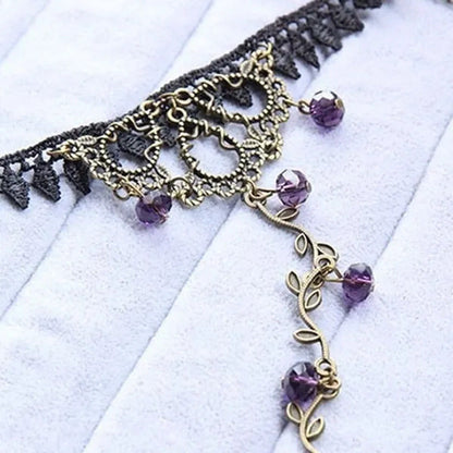 Victorian Style Black Lace Floral Rose Flower Link Chain Slave Bracelet Ring Set