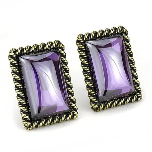 Women Antique Copper Brass Earrings with AAA Grade CZ in Amethyst