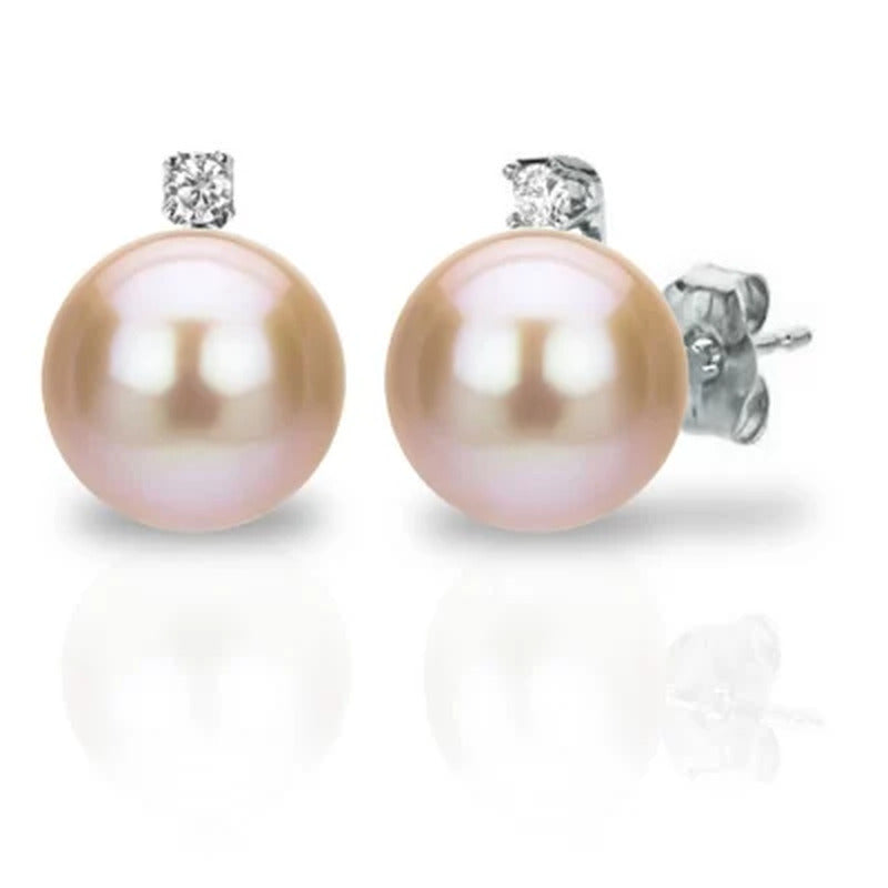 7-7.5MM Freshwater Pearl and Diamond Pendant and Ear Set