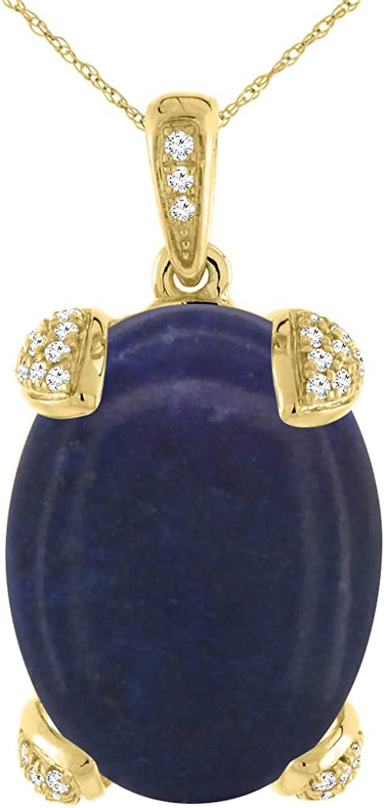 14K Yellow Gold Natural Lapis Necklace Oval 18X13 Mm with Diamond Accents