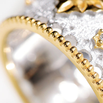 Silver Gold-Plated Ring Zircon Vintage Dichroic Salad