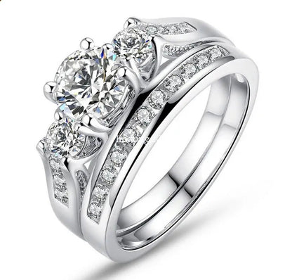 Sz6-9 10Kt Wedding&Engagement Ring Bridal Set White Gold Filled Three Stone CZ L