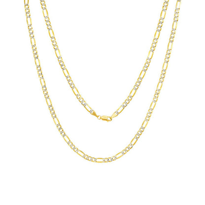 14K Yellow Gold 4.5Mm Figaro Chain Link Diamond Cut Pave Two Tone Bracelet, Mens