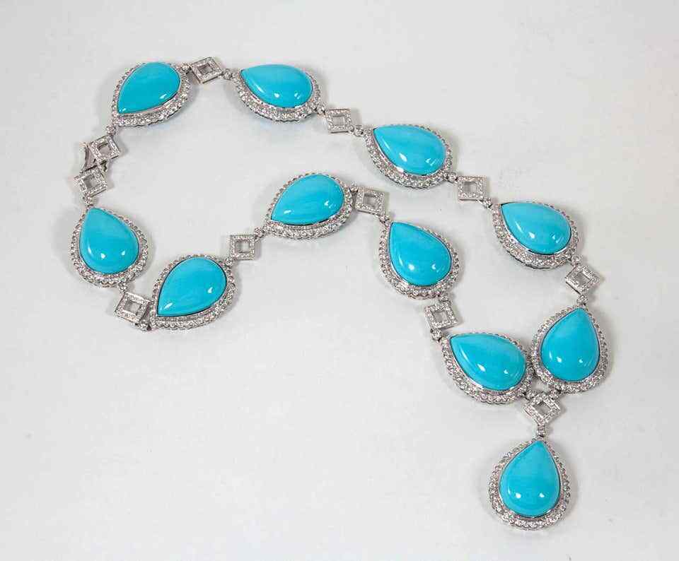 Turquoise and Diamond Necklace and Earring Set