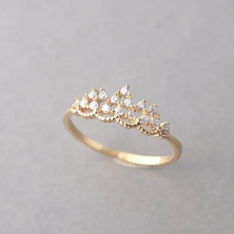 Luxury Crown Rings for Women Gold Color Shiny Crystal Cubic Zirconia Ring Elegan