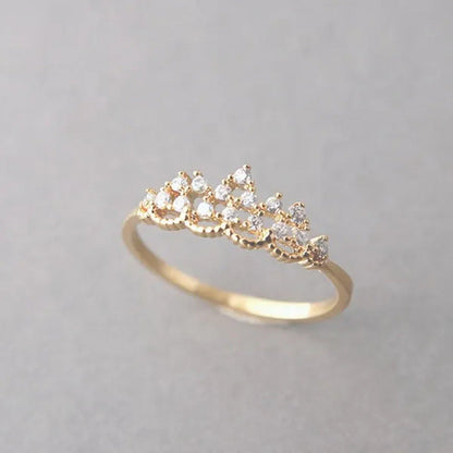 Luxury Crown Rings for Women Gold Color Shiny Crystal Cubic Zirconia Ring Elegan