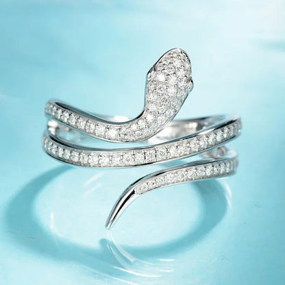 Personality Women'S Fashion 925 Sterling Silver Snake Ring Natural White Sapphir