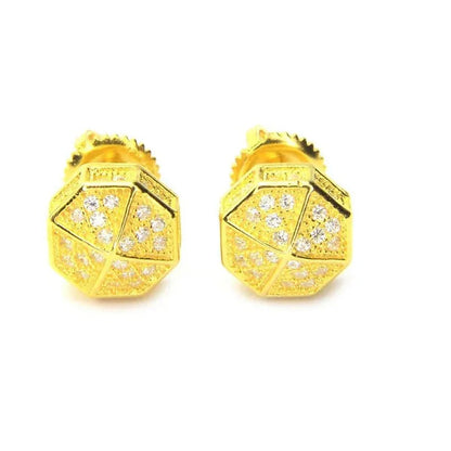 Iced Mirco Pave Lab Diamond CZ Setting Earring Mens Bling Silver Plated Octagon