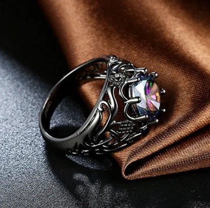 Vintage Women''S Jewelry 925 Sterling Silver Rings 1.76CT Mystic Rainbow Topaz D