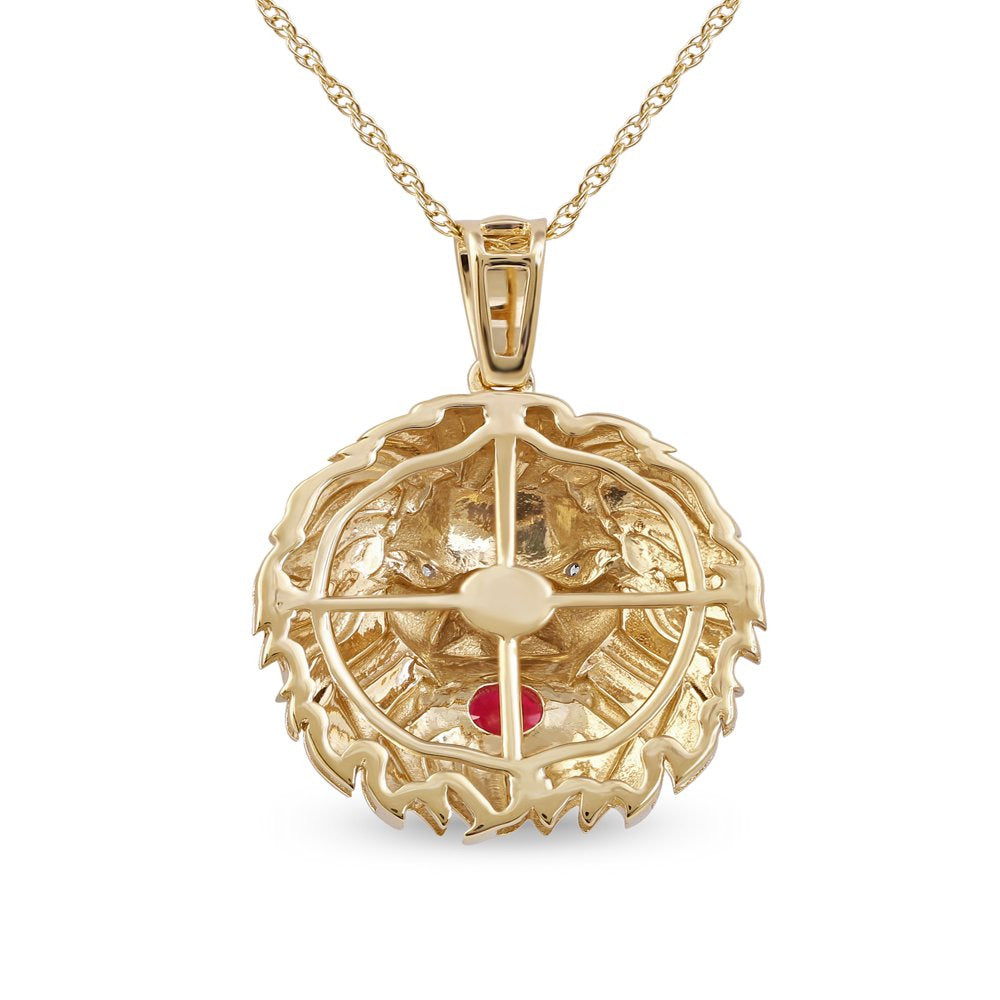 Imperial Gemstone 10K Yellow Gold round Cut Ruby Lion Head Men'S Fashion Necklac