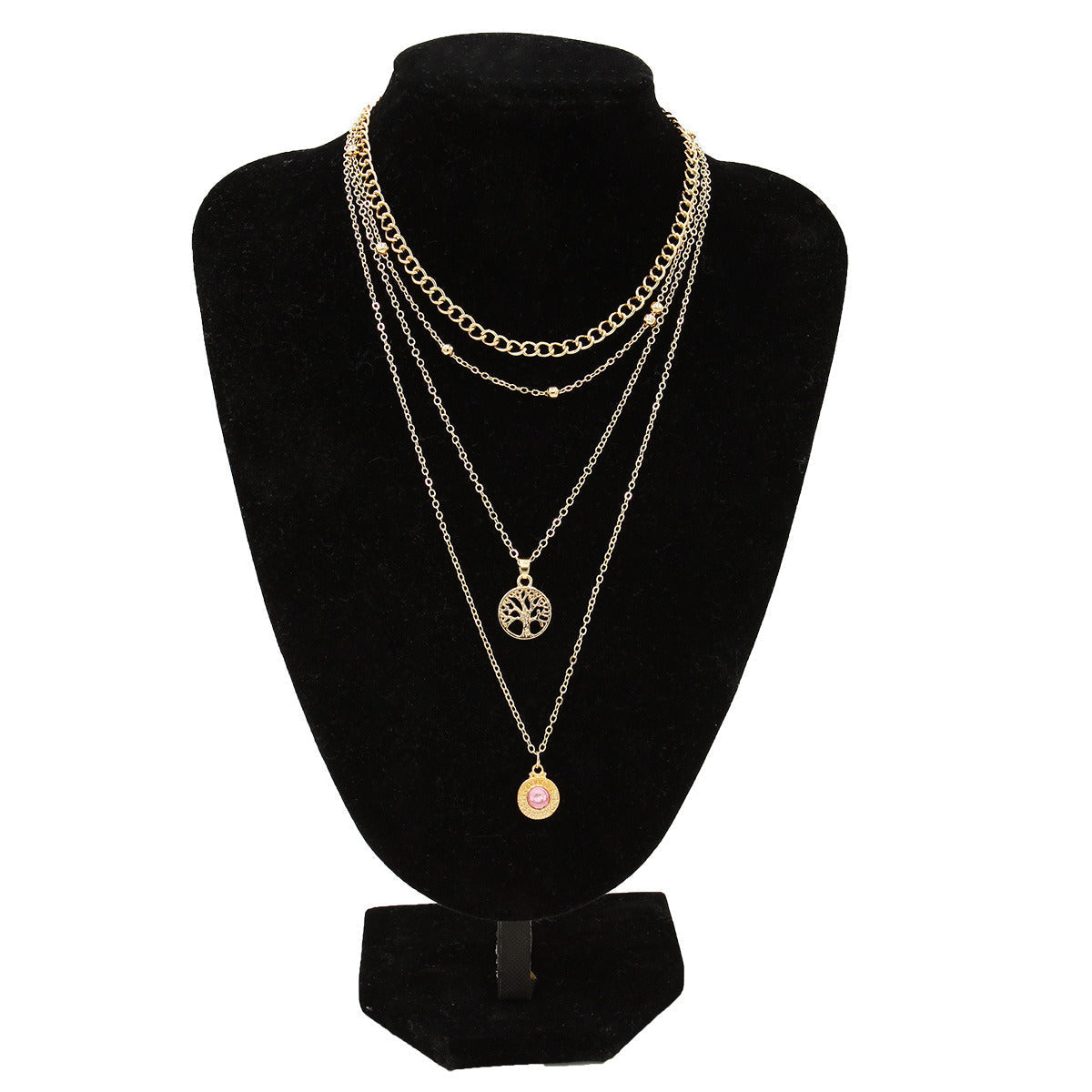 Fashion All-Match Retro Tree of Life Gemstone Point Diamond Pendant Necklace