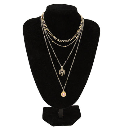 Fashion All-Match Retro Tree of Life Gemstone Point Diamond Pendant Necklace
