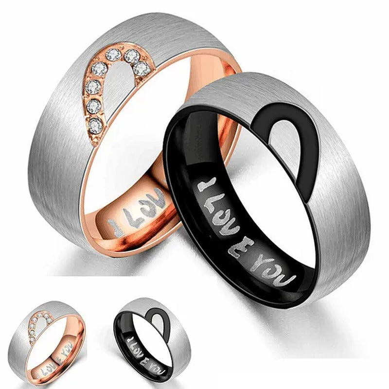 Diamond Half Peach Heart Stainless Steel Couple Rings Engagement Wedding Rings M