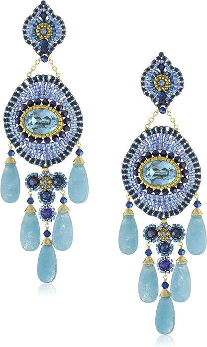Gold-Filled, Lapis, and Blue Quartz Five-Drop Earrings
