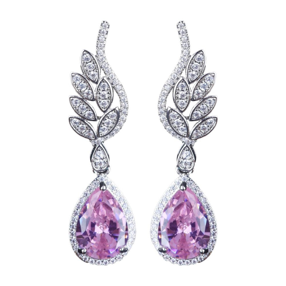 Gold Plated Jewelry Earrings Inlaid with Water Droplets Pink Diamond Earrings Fe
