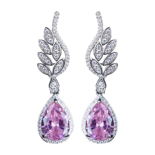 Gold Plated Jewelry Earrings Inlaid with Water Droplets Pink Diamond Earrings Fe