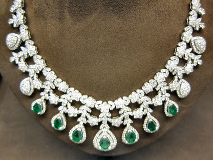 EMERALD PEAR SHAPE DIAMOND ROUND BRILLIANT SHAPE FRONT SET NECKLACE