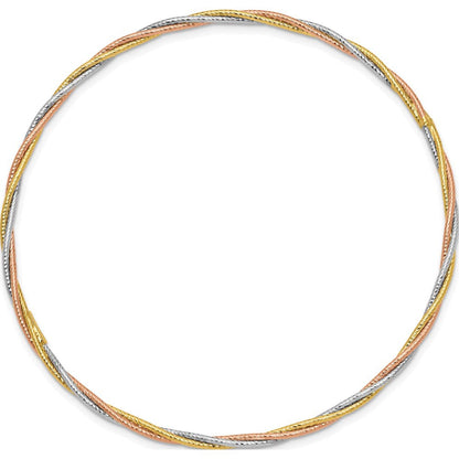 14K Tri-Color Diamond-Cut Twisted Slip-On Bangle (7.25 X 2) Made in Turkey Db575