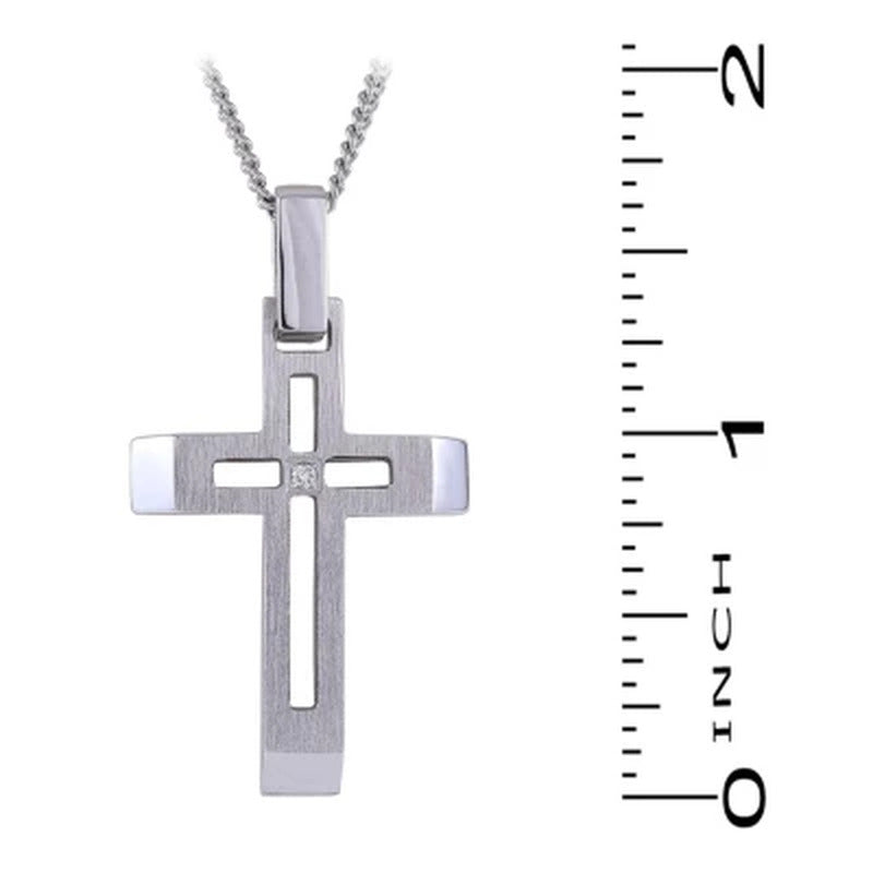 Sterling Cross Pendant with Diamond Accent
