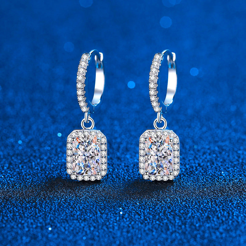 Radiant Cut Moissanite Hoop Sterling Silver Earring for Women Pass Diamond Test