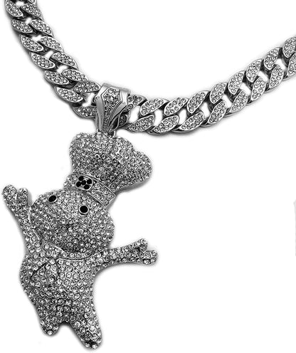 Hip Hop Iced Large DOUGHBOY Pendant & 18" 1 ROW Tennis Choker Chain Necklace