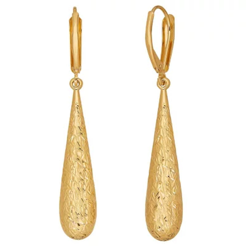 Diamond-Cut Long Teardrop Earrings in 14K Yellow Gold