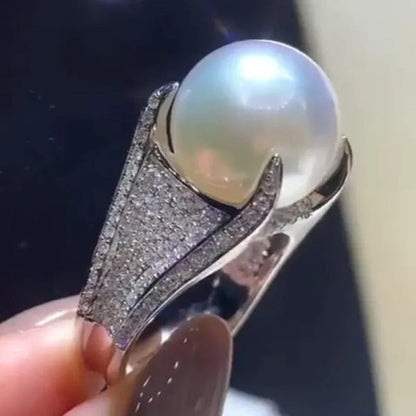 Luxury Noble 925 Solid Silver Micro Pave Diamond 4 Prong Setting Natural Pearl R