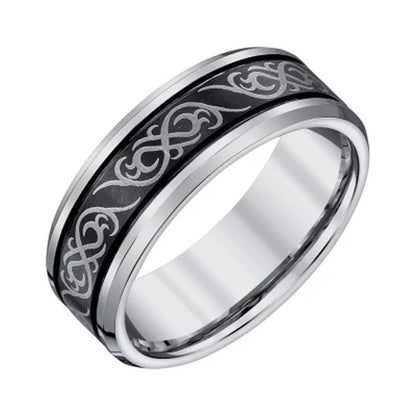 Men'S 9Mm Black and Grey Tungsten Band