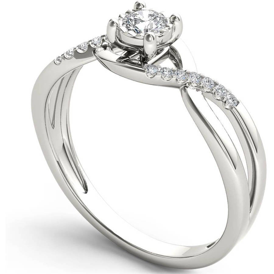 1/20 Carat T.W. Diamond Criss-Cross Shank Cluster 10Kt White Gold Engagement Rin