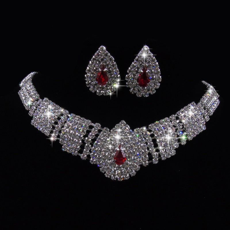 Water Drop Full Diamond Drop Earrings Necklace Set