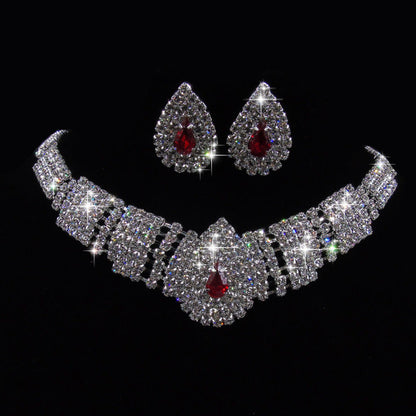 Water Drop Full Diamond Drop Earrings Necklace Set