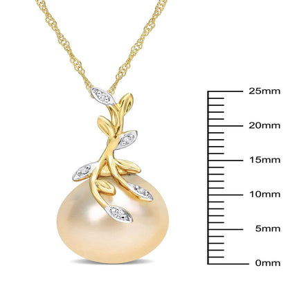 12 - 12.5Mm Drop Golden South Sea Cultured Pearl & Diamond Accent 14K Yellow Gol