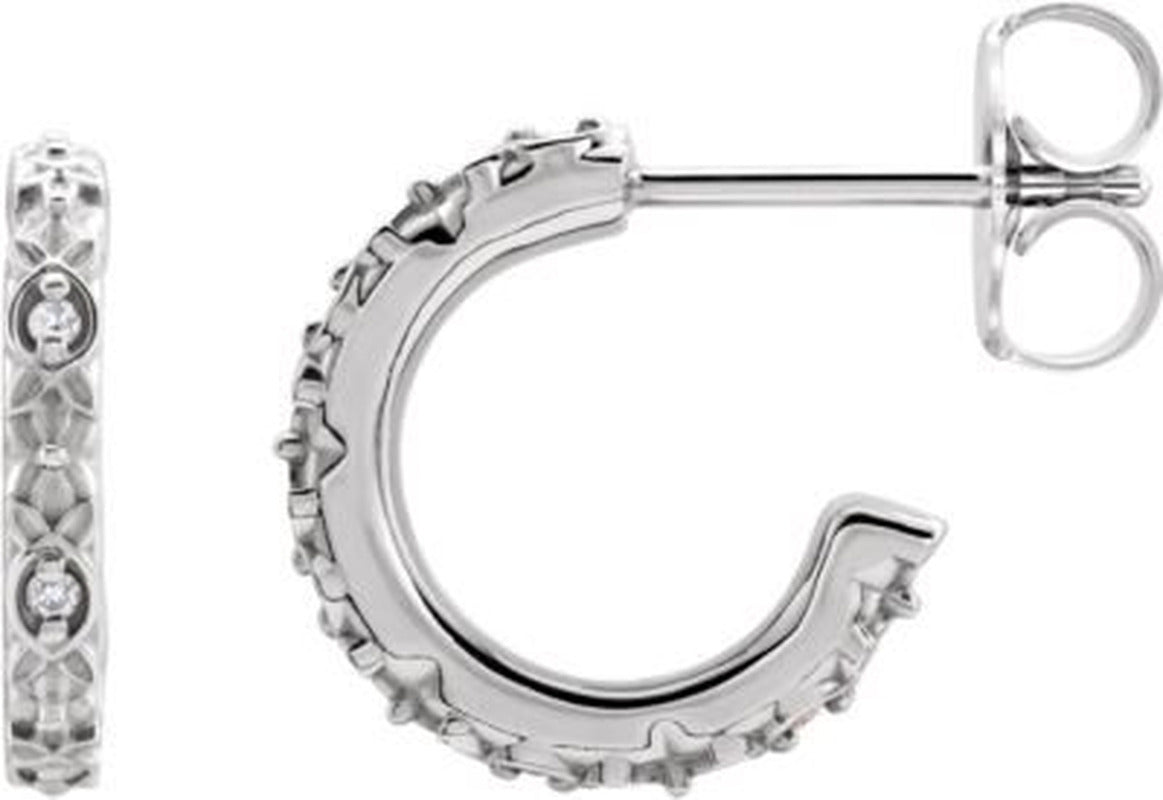 14K White Gold .04 Ctw Diamond Vintage-Inspired J-Hoop Earrings Fashion Finished