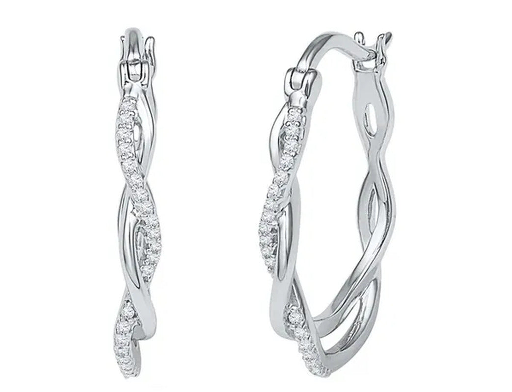 Diamond Hoop Earrings 1/10 Carat (Ctw) in Sterling Silver