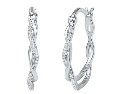 Diamond Hoop Earrings 1/10 Carat (Ctw) in Sterling Silver