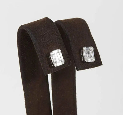 Emerald Cut Diamond Illusion Stud Earrings 1.01  ct F VS1.\/2 18 k white gold