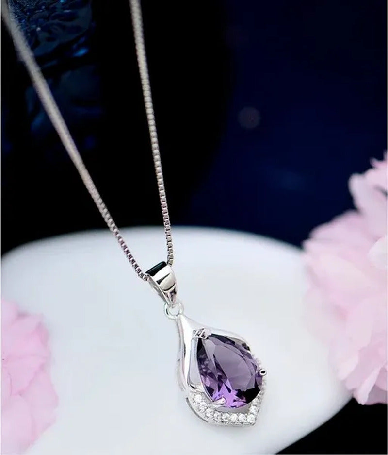 Fashion Copper Silver Plated Necklace Ladies Luxury Natural Crystal Inlaid Zirco