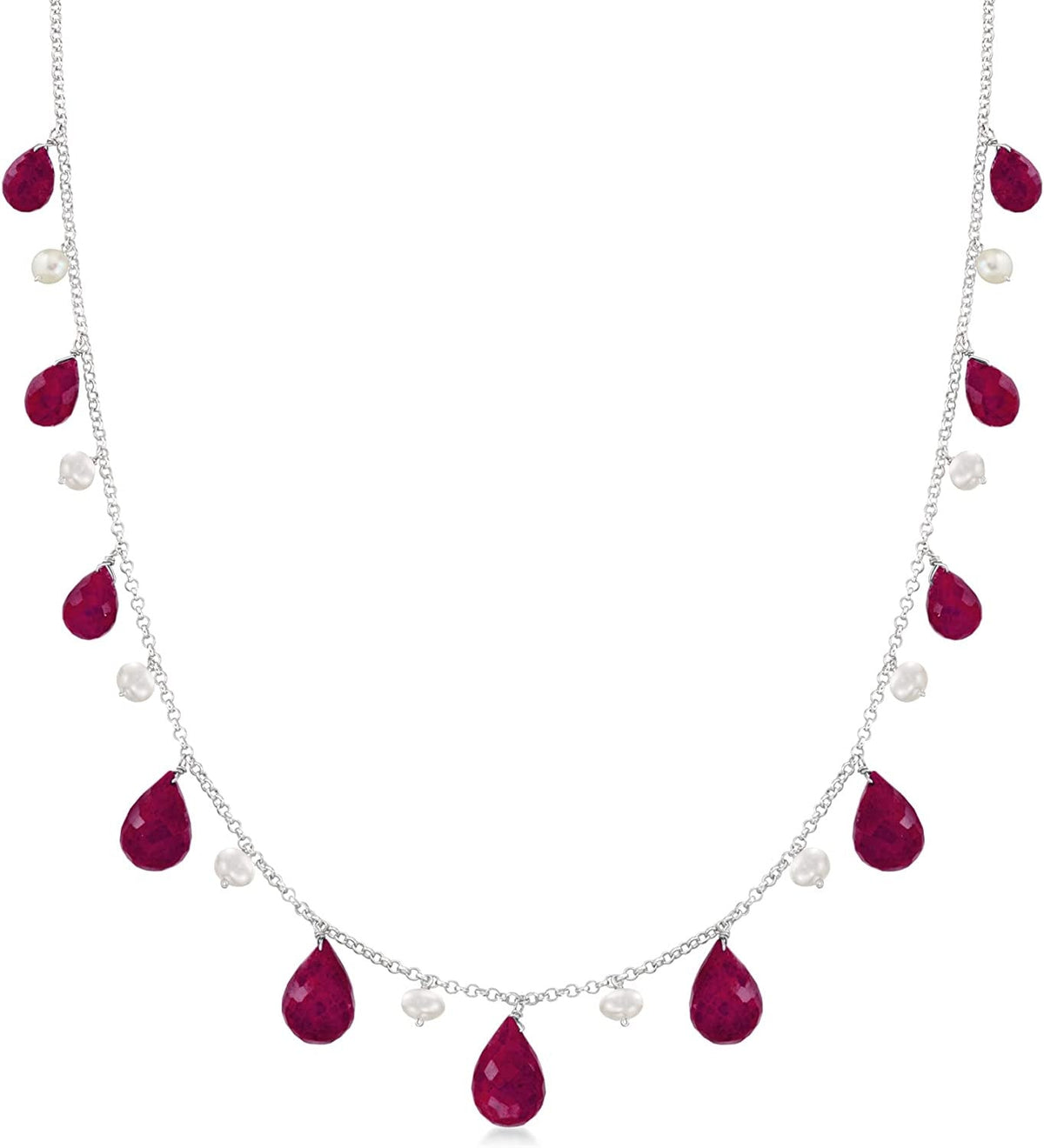 Gemstone and 4-5Mm Cultured Pearl Drop Necklace in Sterling Silver